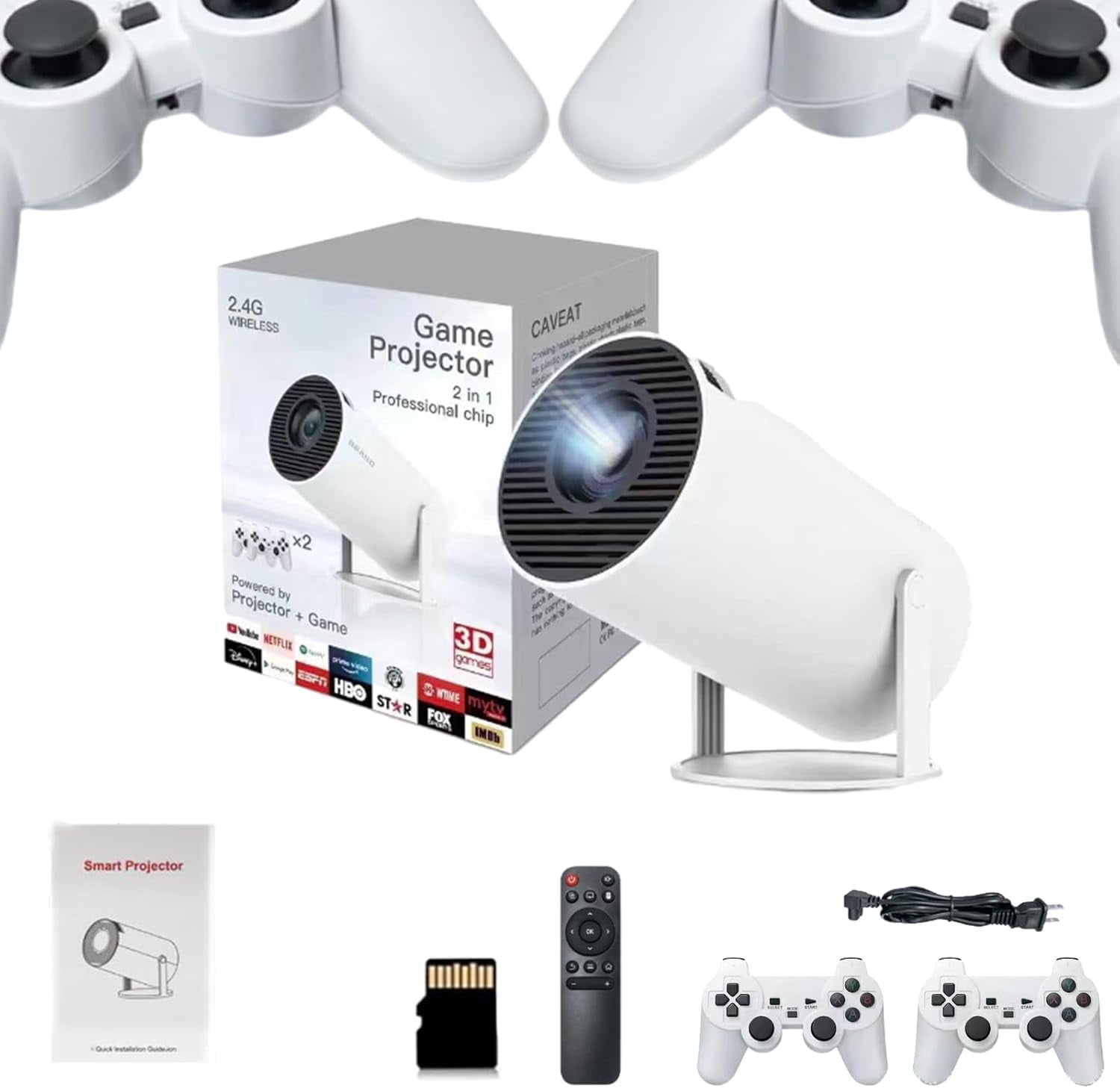 M300 Max 4K Game Projector - Portable 1080P Supported LED Projector 10000+ Games Card & 2 Game Controllers - Ideal for Retro Gaming, Indoor/Outdoor Movies