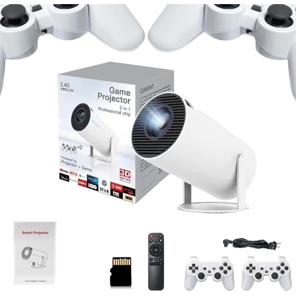 M300 Max Projector, 4k Ultra Hd Resolution, 1080p Full Compatible, Carryable Led Built-in 10000 Game Collection, Dual Wireless Controllers, Retro Gaming System, Indoor Outdoor