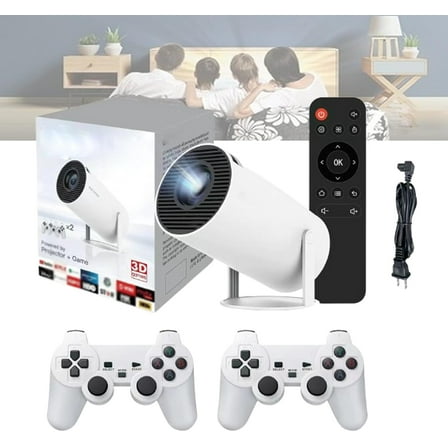 M300 Projector And Game, Game Projector M300 Max, Smart Projector With Built In Apps And Games P30 Max, Smart 4k for Android 11 Portable Game Projector with Two Controllers (White-a)
