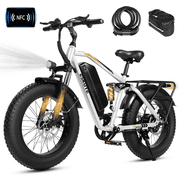 ESKUTE M300F Full Suspension Electric Bike, 20" Fat Tire Ebike, 48V 20.8Ah Removable Battery, 750W Motor & 7-Speed, Up to 80 Miles, White with Phonebag & Lock, UL2849