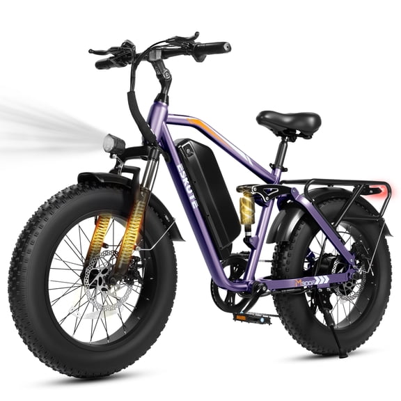ESKUTE M300F Full Suspension Electric Bike, 20" Fat Tire Ebike, 48V 20.8Ah Removable Battery, 1200W Peak Motor, 7-Speed, Up to 80 Miles, Purple, UL2849