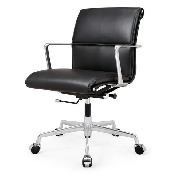 M347 Genuine Leather Padded Office Chair- Polished Aluminum Frame