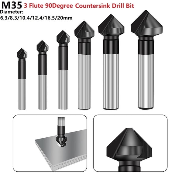 M35 3 Flute Countersink Drill Bit 90 Degree Chamfering Tools Cobalt Tialn Coated Chamfer Cutter Wood Metal Hole Drilling 6.3Mm Fangkenuo
