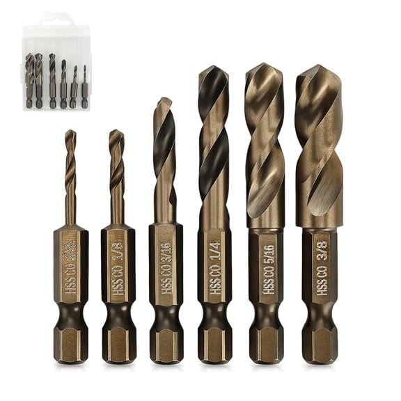 M35 Cobalt Stubby Drill Bits, 6Pcs 1/4" Hex Shank Short Metal Drill Bits | Cobalt Drill Bit Set, Sizes 3/32"1/8"3/16"1/4"5/16"3/8", for Hardened Steel Carbide Wood & Plastic