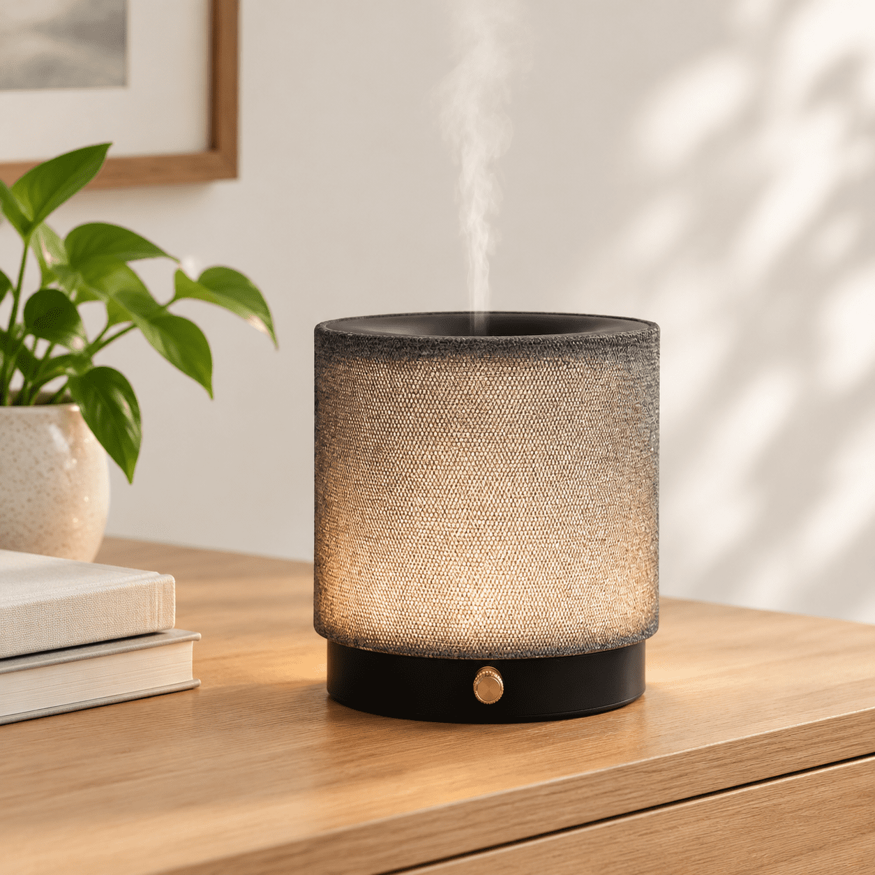 M35-black Elegant Fabric Aroma Diffuser with Soft Night Light for Home ...