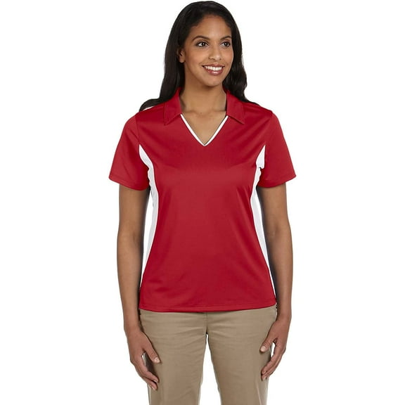 M355W Harriton Ladies' Side Blocked Micro-Piqué Polo Red White M