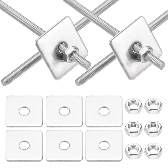 M3x110mm Fully Threaded Rod, 6Set 304 Stainless Steel Threaded Rods Bar Studs Right Hand Threads with Nut Square Washer for Structural Anchoring Fastening Screw