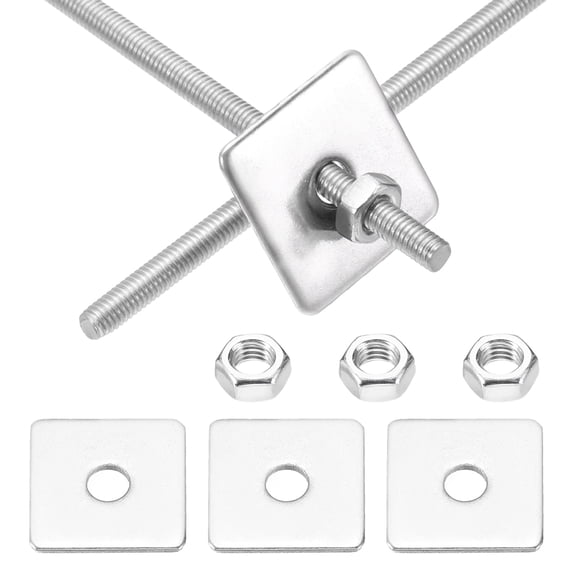 M3x200mm Fully Threaded Rod, 2Set 304 Stainless Steel Threaded Rods Bar Studs Right Hand Threads with Nut Square Washer for Structural Anchoring Fastening Screw