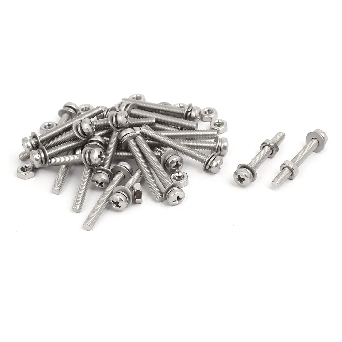 M3x25mm 304 Stainless Steel  Pan Head Bolt Screw Nut w Washer 25 Sets