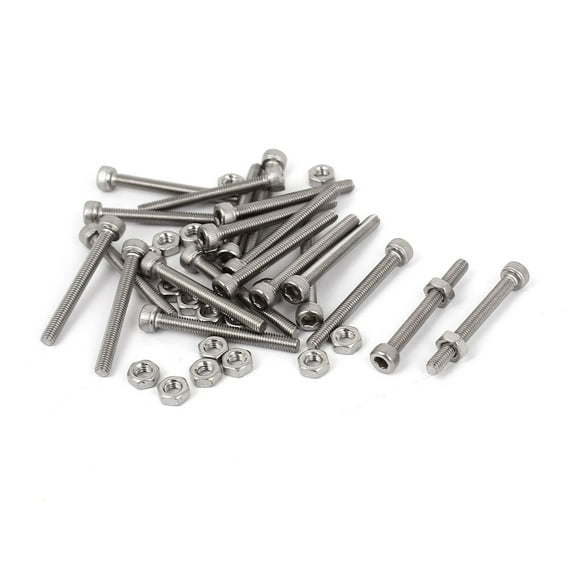 M3x28mm Stainless Steel Hex Socket Head Knurled Cap Screws Bolts Nut Set 20Pcs