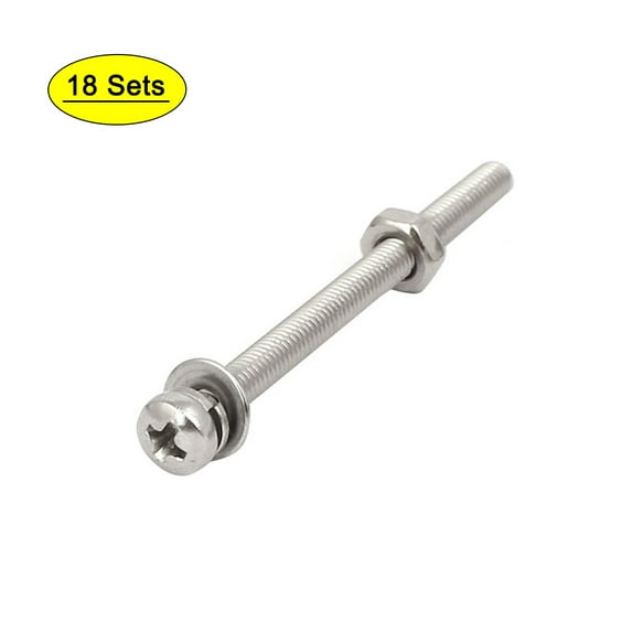 M3x40mm 304 Stainless Steel Pan Head Bolt Screw Nut w Washer 18 Sets