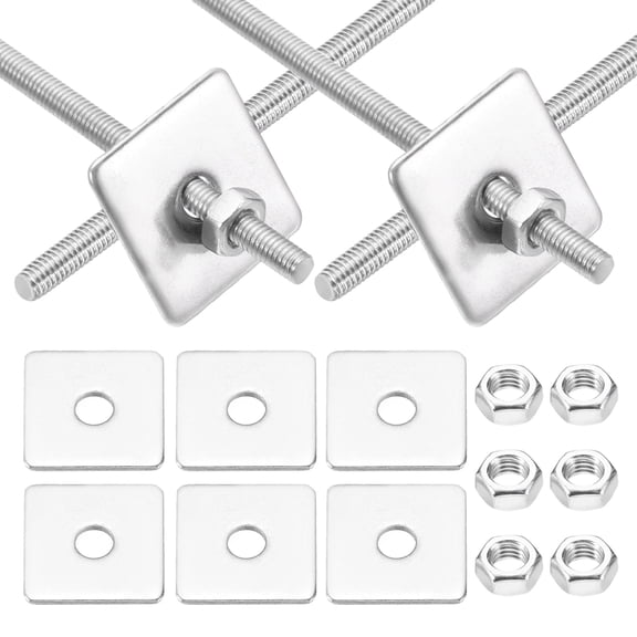 M3x50mm Fully Threaded Rod, 8Set 304 Stainless Steel Threaded Rods Bar Studs Right Hand Threads with Nut Square Washer for Structural Anchoring Fastening Screw