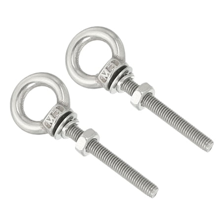 M3x60 1/8"x0.98" Stainless Steel Eye Bolts Threaded Screw Eyebolt Shoulder Ring with Nuts Washers 2 Set
