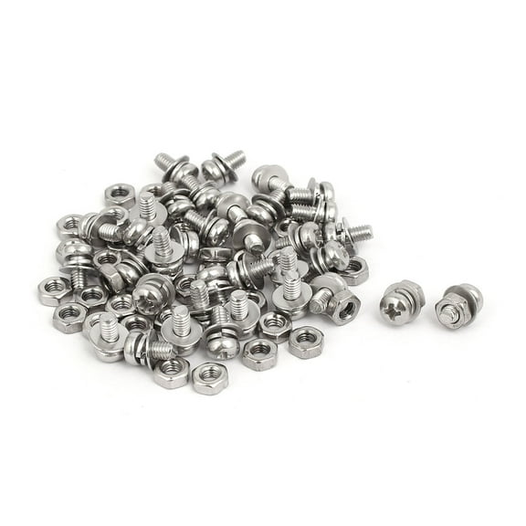 M3x6mm 304 Stainless Steel Pan Head Bolt Screw Nut w Washer 35 Sets