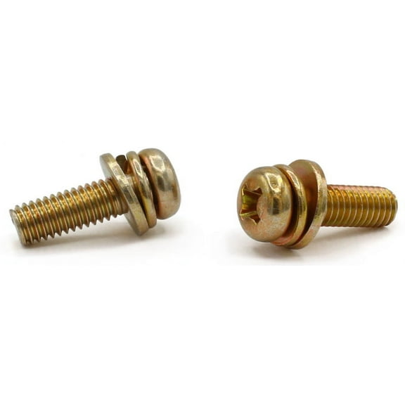 M4-0.7 x 8 mm SEMS Screws / Double Washer / Phillips / Pan Head / Steel / Zinc Yellow - 3000 Piece Carton