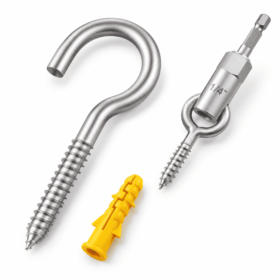 M4 (26 pieces) + 1/4" Hex Driver Stainless Steel Heavy Duty Rust-resistant Screw-in Eye Hooks