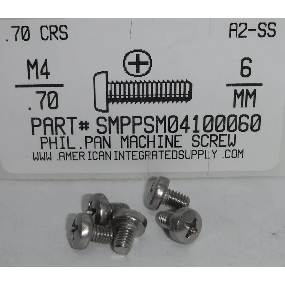 M4-.70X6Mm Pan Head Phillips Machine Screws A2 Stainless Steel (40)