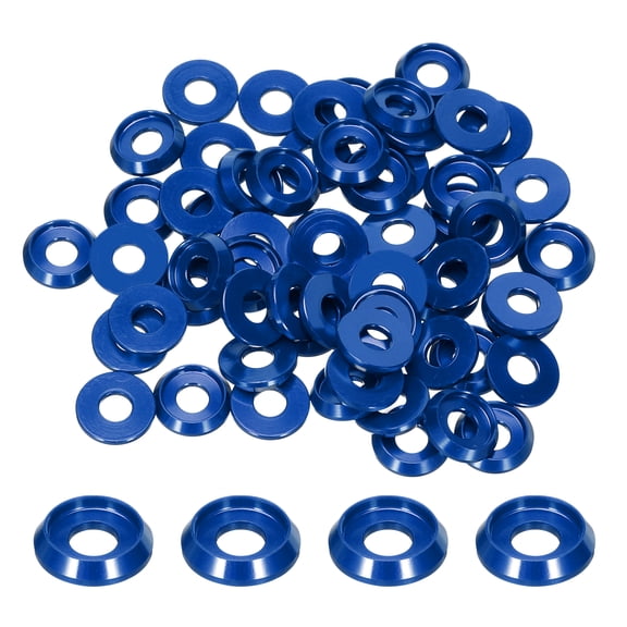 Uxcell M4 Cone Cup Countersunk Washers Hole Dia 0.16" Aluminum 60Pcs Deep Blue