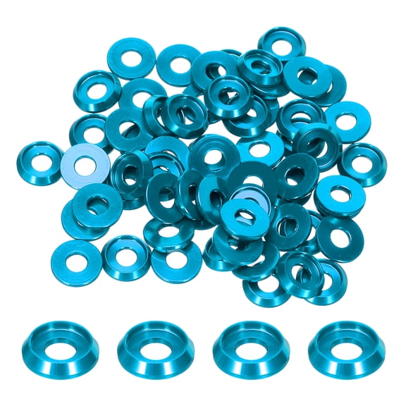 Uxcell M4 Cone Cup Countersunk Washers Hole Dia 0.16" Aluminum 60Pcs Light Blue