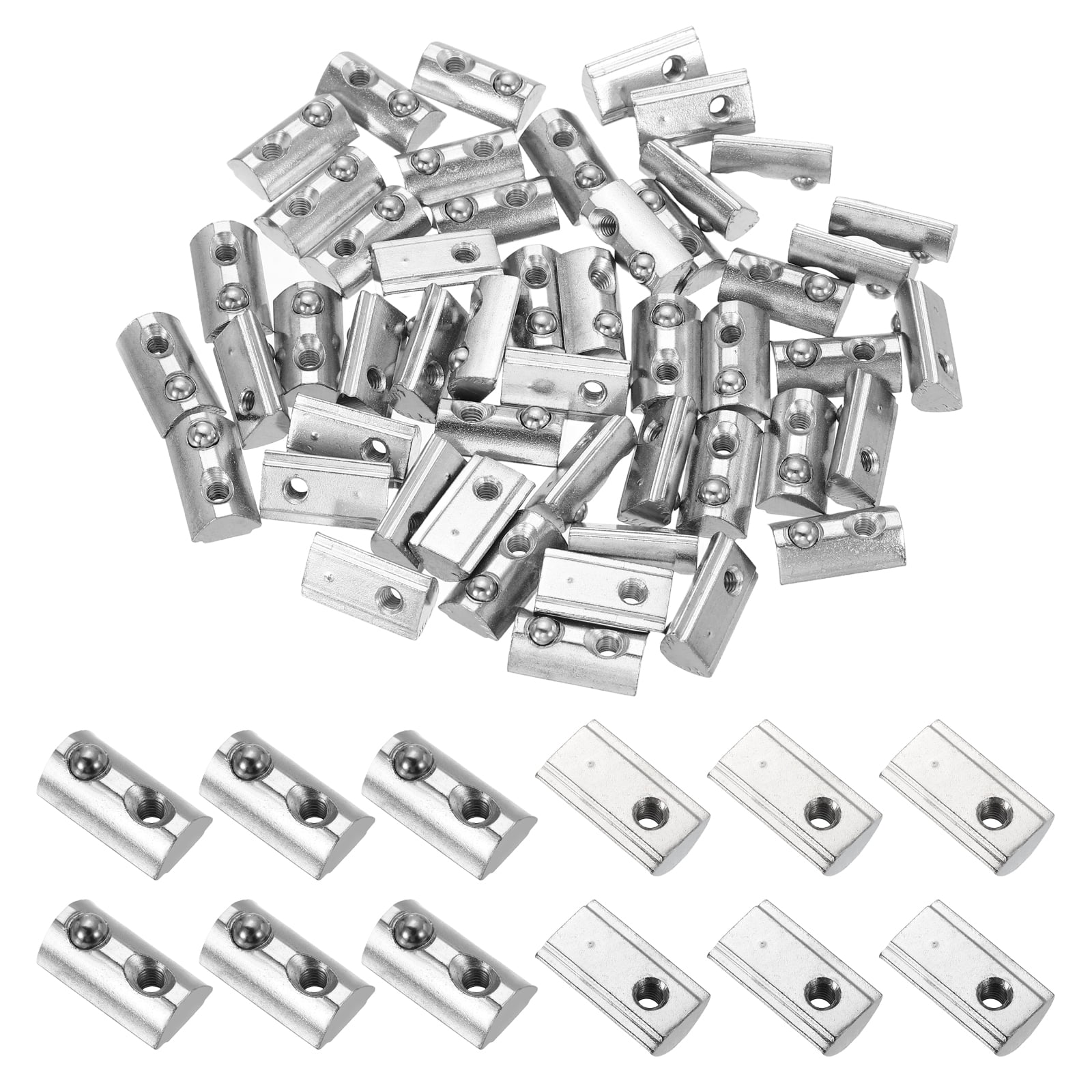 M4 Half Round Roll in Spring T Nuts 3030 Series Carbon Steel T Slot Spring Nuts Silver, 50 Pcs