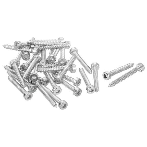 M4 Hex Socket Head Cap Self-Tapping Screw, 100Pack M4x30mm 304 Stainless Steel Tapping Screws - Silver