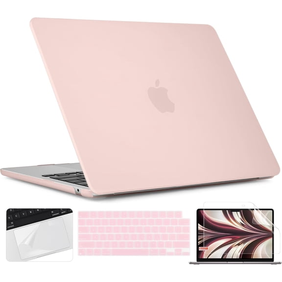 for M4 MacBook Air 13.6 inch Case 2025-2022 Release A3240 M3 A3113 M2 A2681, Plastic Hard Shell & Trackpad Film Keyboard Cover Screen 13.6", Chalk Pink