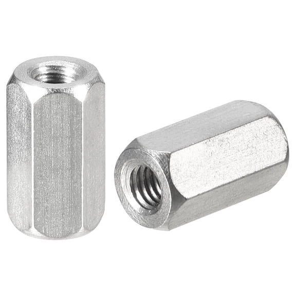 M4 x 0.7-Pitch 12mm Length Coupling Nuts, 5 Pack 304 Stainless Steel Metric Hex Rod Coupling Nuts