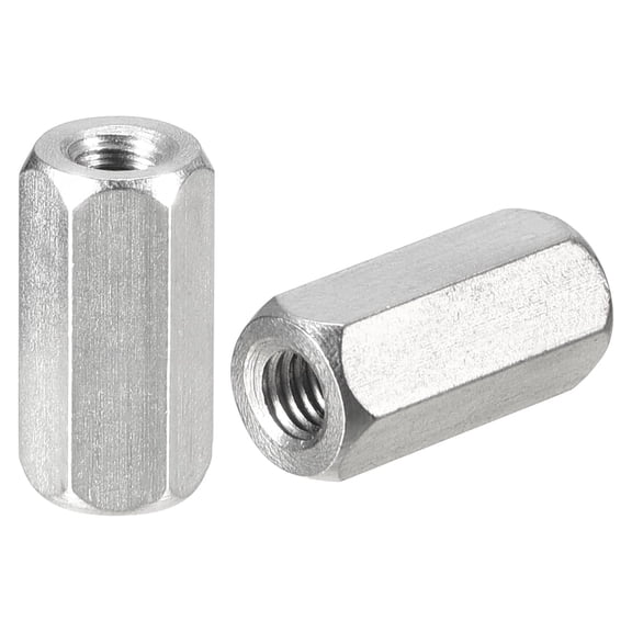 M4 x 0.7-Pitch 15mm Length Coupling Nuts, 5 Pack 304 Stainless Steel Metric Hex Rod Coupling Nuts