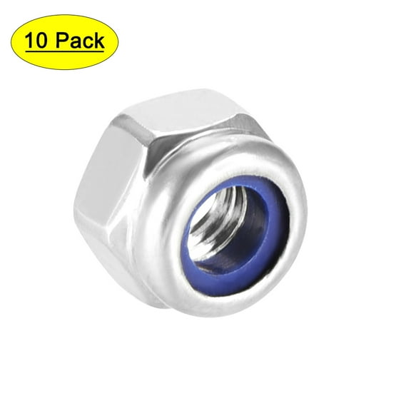 M4 x 0.7mm Nylon Insert Hex Lock Nuts, 201 Stainless Steel, 10 Pcs
