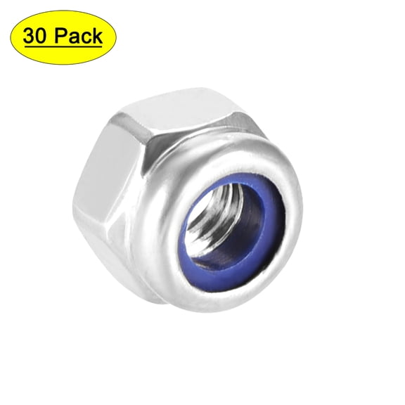 M4 x 0.7mm Nylon Insert Hex Lock Nuts, 201 Stainless Steel, 30 Pcs