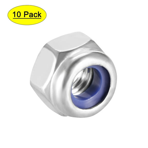 M4 x 0.7mm Nylon Insert Hex Lock Nuts, 304 Stainless Steel, 10 Pcs