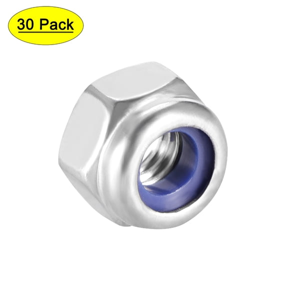 M4 x 0.7mm Nylon Insert Hex Lock Nuts, 304 Stainless Steel, 30 Pcs