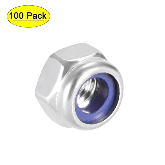 M4 x 0.7mm Nylon Insert Hex Lock Nuts, 316 Stainless Steel, 100 Pcs