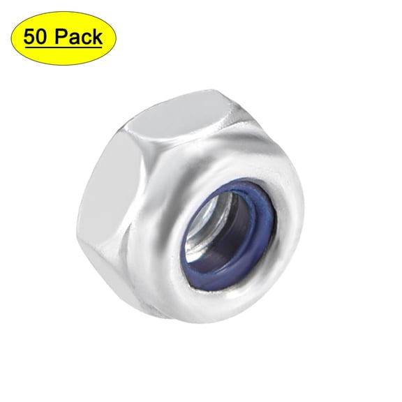 M4 x 0.7mm Nylon Insert Hex Lock Nuts, Carbon Steel White Zinc Plated 50pcs
