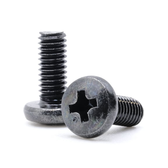 M4 x 10mm (M4 x L10, 0.7mm Pitch) Pan Head Phillips Drive Machine Screw - Black Oxide (Pack of 5)