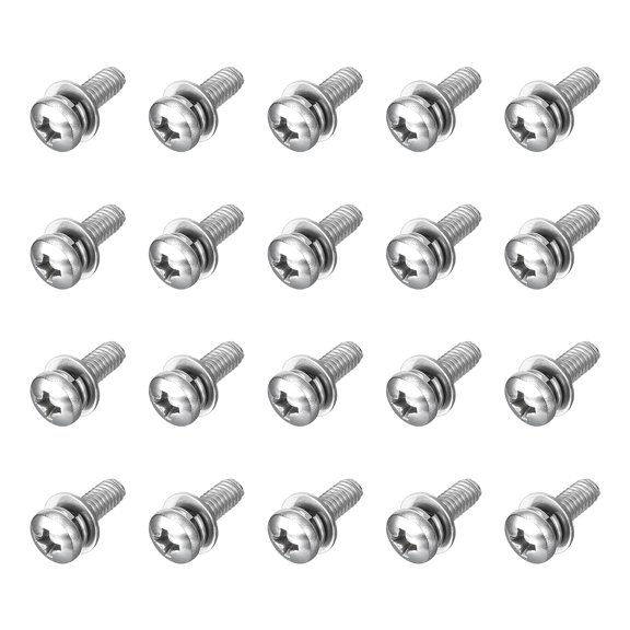 M4 x 12mm 304 Stainless Steel Phillips Pan Head Machine Screws Bolts Combine with Spring Washer and Plain Washers 20Pack