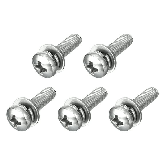 M4 x 14mm 304 Stainless Steel Phillips Pan Head Machine Screws Bolts Combine with Spring Washer and Plain Washers 5Pack