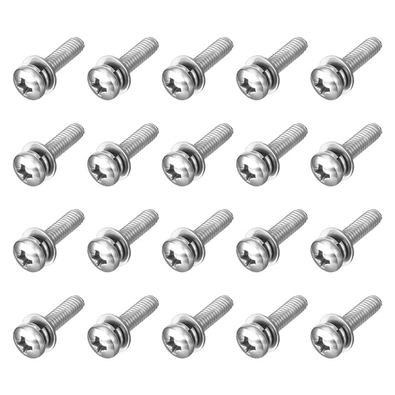 M4 x 16mm 304 Stainless Steel Phillips Pan Head Machine Screws Bolts Combine with Spring Washer and Plain Washers 20Pack