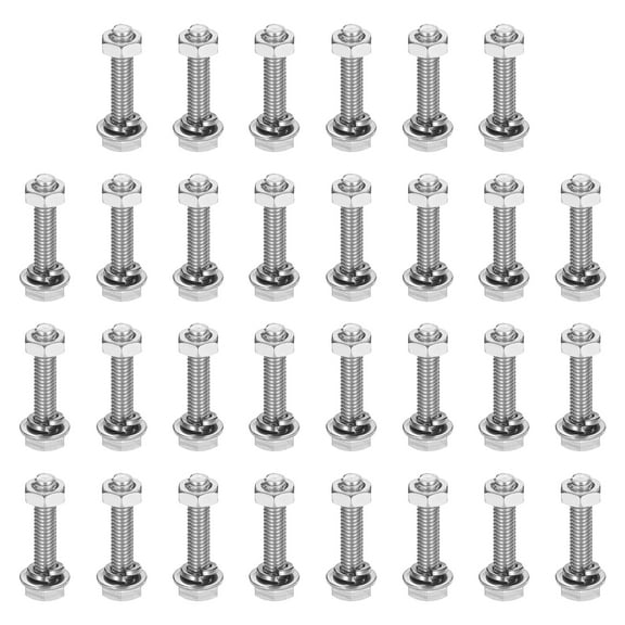 M4 x 20mm 304 Stainless Steel Hex Head Screws Bolts, Nuts, Flat & Lock Washers Assortment Kit, 30 Sets
