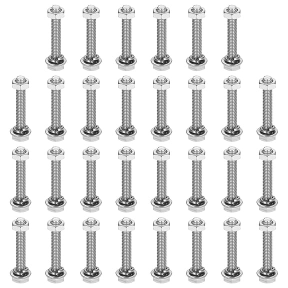 M4 x 25mm 304 Stainless Steel Hex Head Screws Bolts, Nuts, Flat & Lock Washers Assortment Kit, 30 Sets