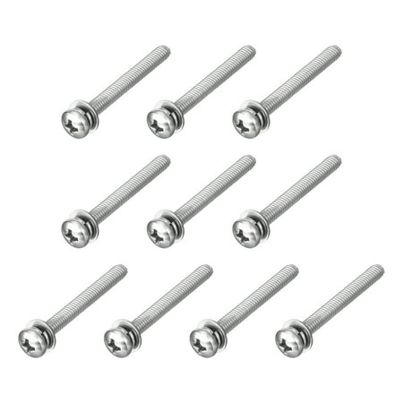 M4 x 35mm 304 Stainless Steel Phillips Pan Head Machine Screws Bolts Combine with Spring Washer and Plain Washers 10Pack