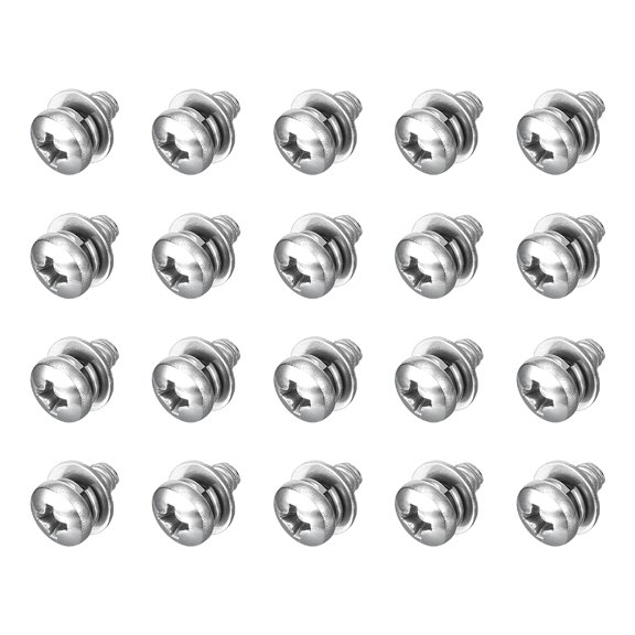 M4 x 8mm 304 Stainless Steel Phillips Pan Head Machine Screws Bolts Combine with Spring Washer and Plain Washers 20Pack