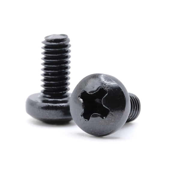 M4 x 8mm (M4 x L8, 0.7mm Pitch) Pan Head Phillips Drive Machine Screw - Black Oxide (Pack of 5)