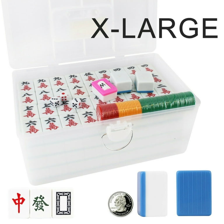  Chinese Mahjong Set X - Large 44 MM Mahjong Game Set Including  Full Size Tiles and Tablecloth, Cartoon Mahjong with 144 Tiles, Dice &  Storage Bag, for Gift Birthday Leisure Toy,2,44MM 