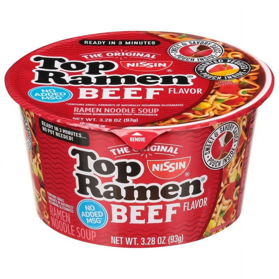 M4Noodles Site Top Ramen Beef Flavor Ramen Noodles 3.28 oz. Bowl (pack of 4)