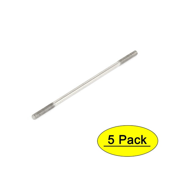 M4x100mm Stainless Steel Double End Threaded Stud Screw Bolt Silver Tone 5Pcs