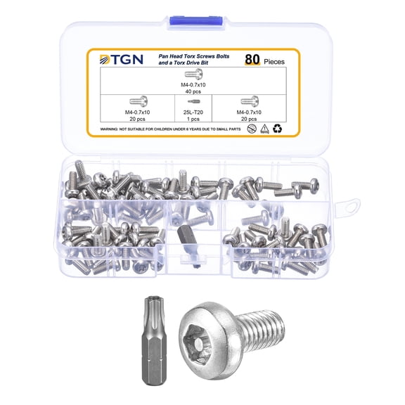 M4x10mm Pan Head Torx Security Screw - 80Pack - Stainless Steel - Silver
