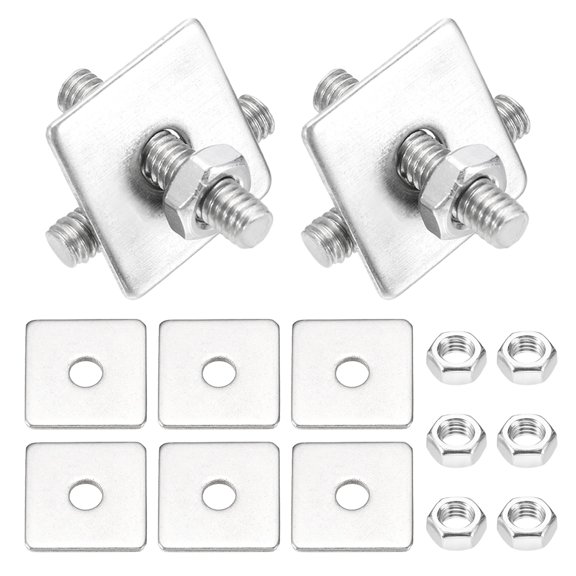 M4x16mm Fully Threaded Rod, 8Set 304 Stainless Steel Threaded Rods Bar Studs Right Hand Threads with Nut Square Washer for Structural Anchoring Fastening Screw