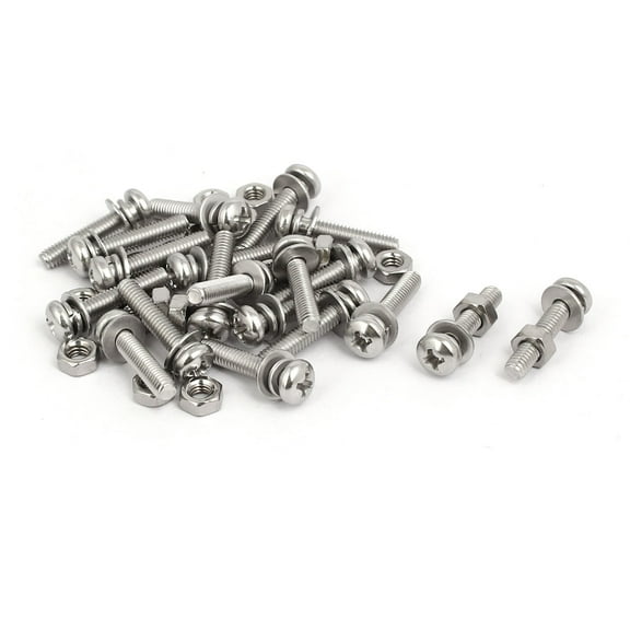 M4x20mm 304 Stainless Steel Pan Head Bolt Screw Nut w Washer 20 Sets