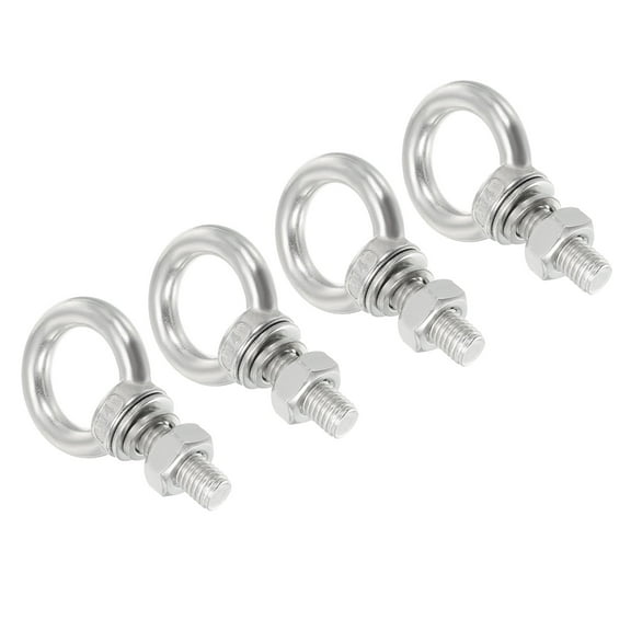 M4x30 3/16"x1.18" Stainless Steel Eye Bolts Threaded Screw Eyebolt Shoulder Ring with Nuts Washers, 4 Set